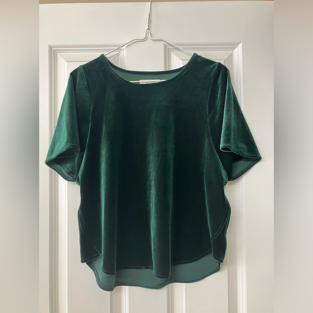 Madewell Velvet Butterfly Top, emerald green, size XS